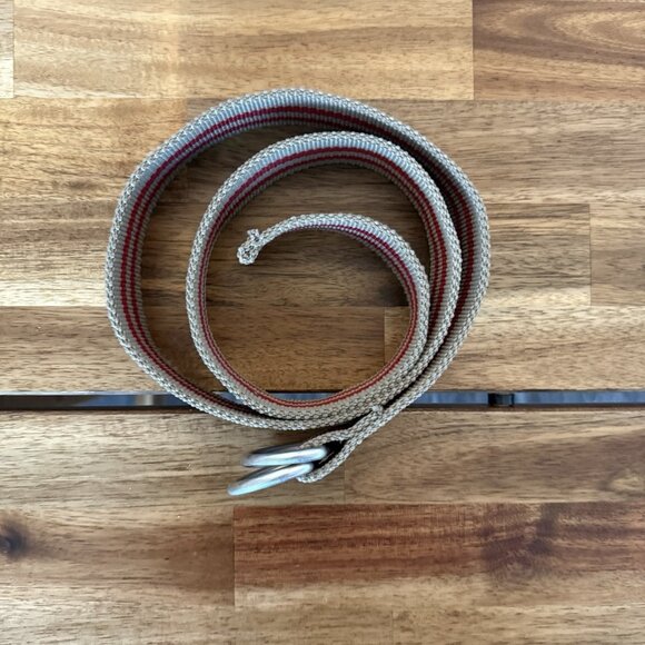 Y2K Woven Fabric Belt D-Ring Gray / Red Stripe Grunge Gorp Adjustable - Picture 6 of 12